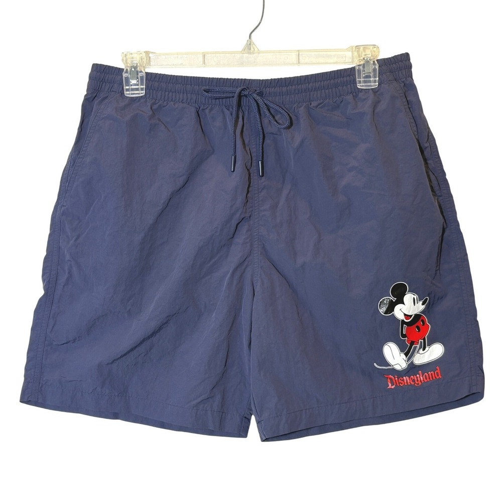 Disney Mickey Mouse Disneyland Navy‎ Blue Swim Trunks Mens Large Drawstring